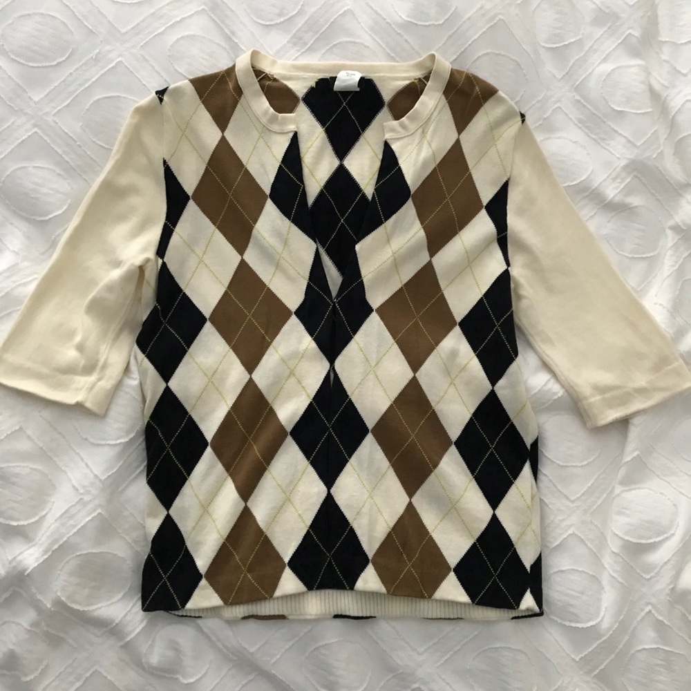 J. Crew Argyle Short Sleeve Sweater